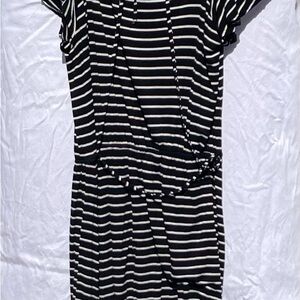 Casual Black and White Dolman Sleeve Asymmetrical Dress